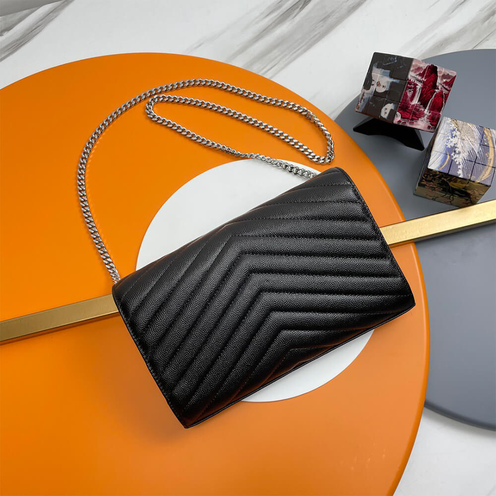 YSL classic cassandre chain wallet in grain de poudre leather