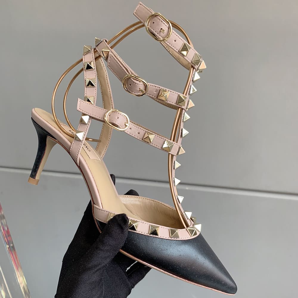 VALENTINO ROCKSTUD Wrap-around ankle strap rivet high heels (heel height 6.5 cm)